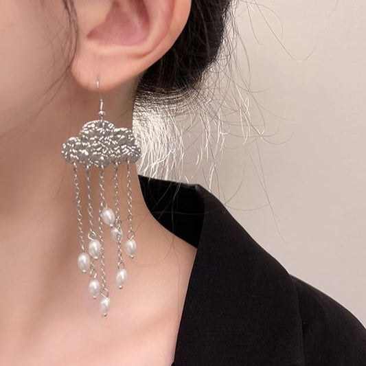 Faux / Pearl Floral Stick Hair Chandelier Alloy Earring