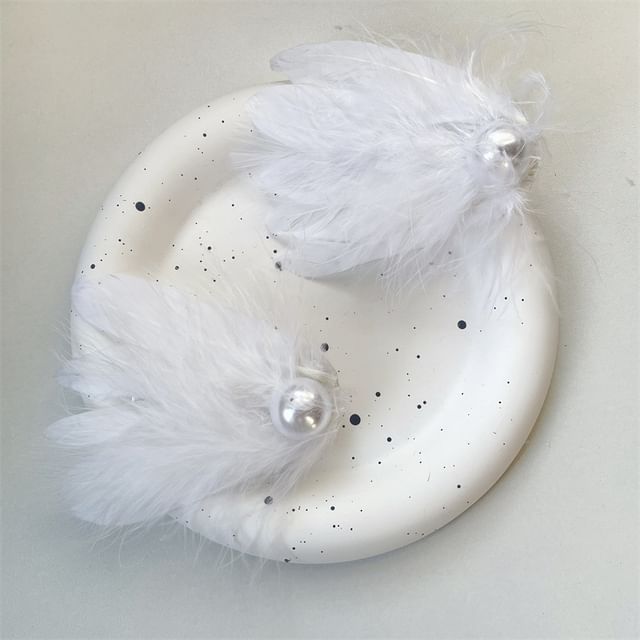 Pearl Faux Feather Clip Hair of Set 2:
