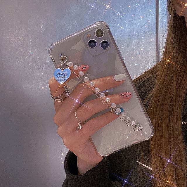 Heart Faux Strap Pearl Case Phone