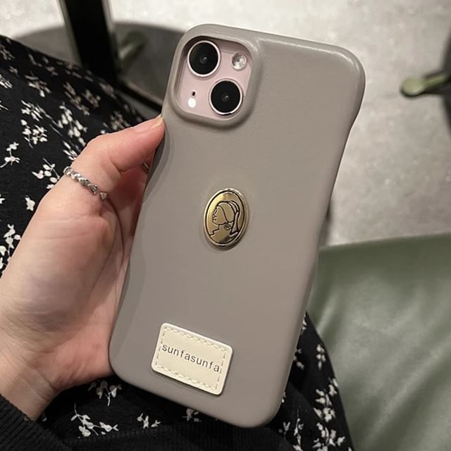 Leather Case Faux Plate Phone Metal