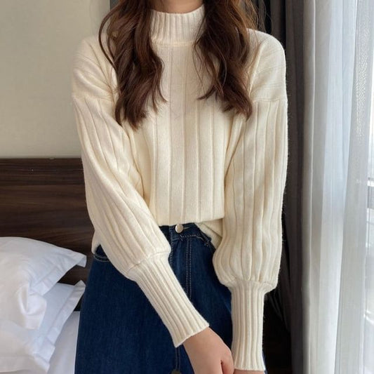 Sweater Plain Neck Mock Ribbed