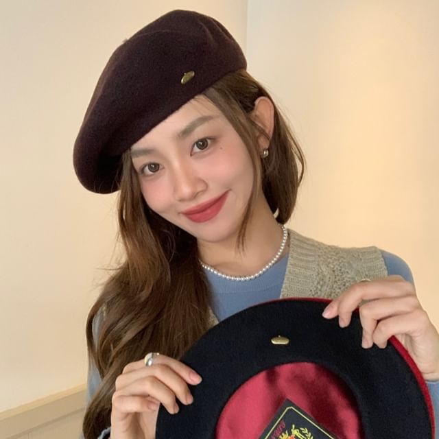 Hat Wool Metal Plate Beret