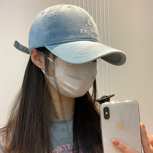 Denim Lettering Baseball Cap Embroidered Washed