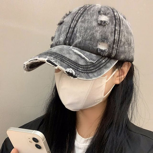 Cap Denim Washed Baseball Distressed