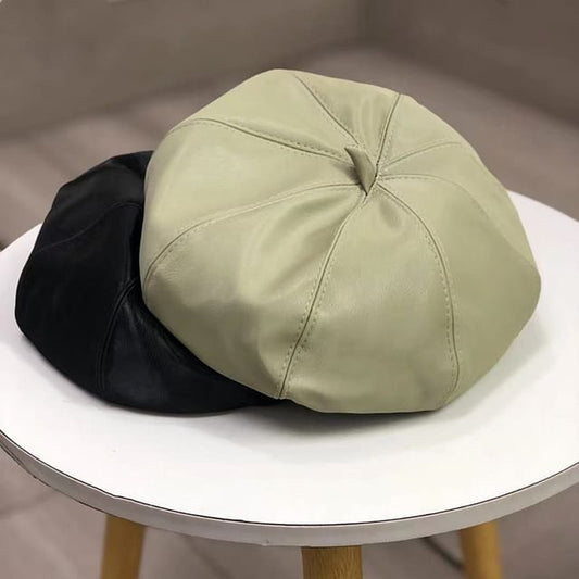 Faux Beret Plain Leather