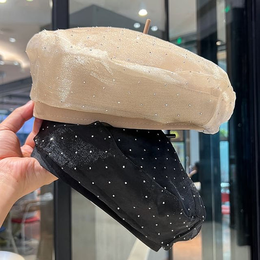 Rhinestone Mesh Beret