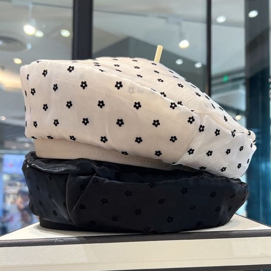 Print Mesh Beret Floral
