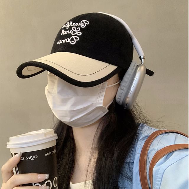 Lettering Embroidered Baseball Two Cap Tone