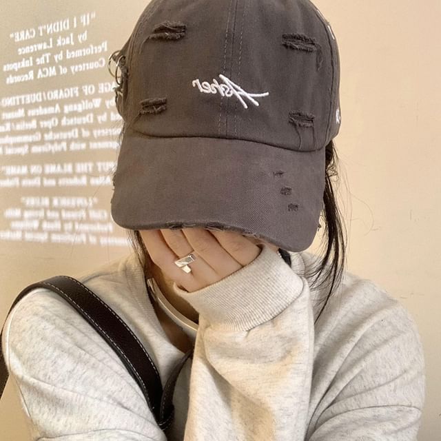 Cap Distressed Lettering Baseball Embroidered