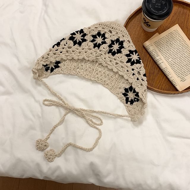 Bonnet Hat Knit Floral Crochet