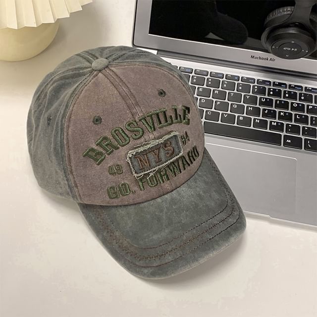 Embroidered Washed Cap Denim Baseball Lettering