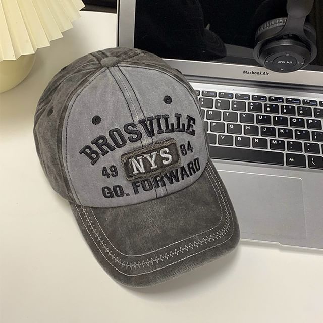 Embroidered Washed Cap Denim Baseball Lettering