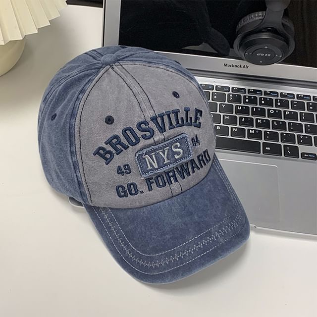 Embroidered Washed Cap Denim Baseball Lettering