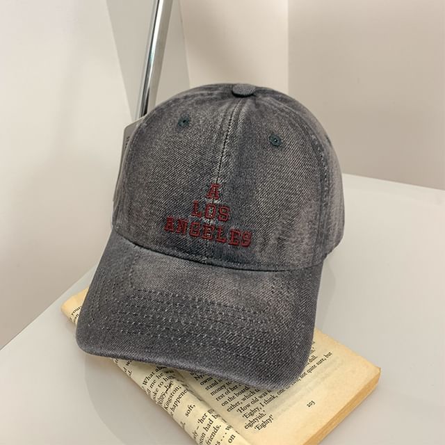 Denim Lettering Baseball Cap Embroidered Washed