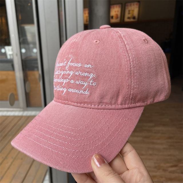 Washed Embroidered Denim Baseball Lettering Cap