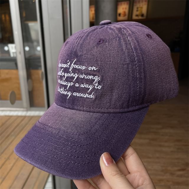 Washed Embroidered Denim Baseball Lettering Cap