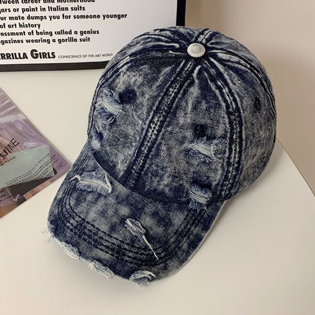 Cap Denim Washed Baseball Distressed