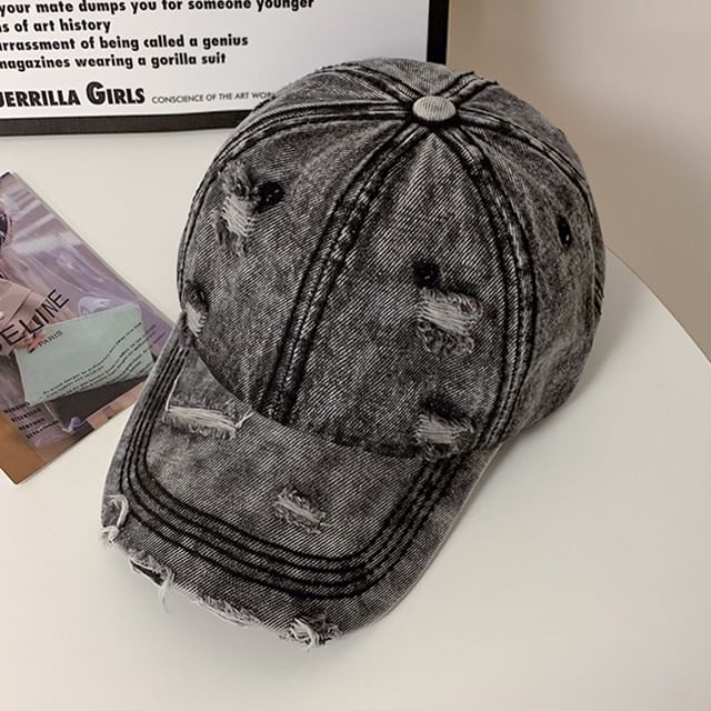 Cap Denim Washed Baseball Distressed