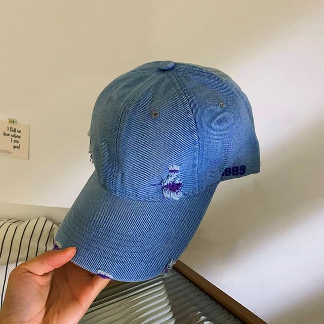 Washed Cap Baseball Denim Distressed