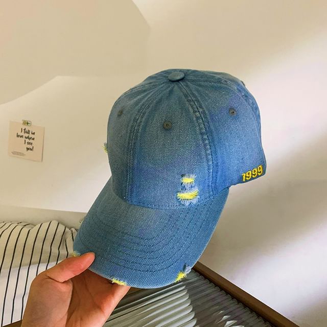 Washed Cap Baseball Denim Distressed