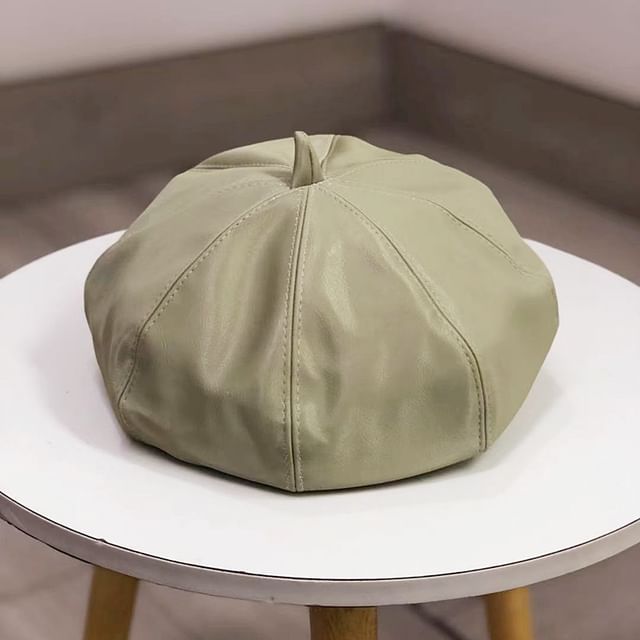 Faux Beret Plain Leather