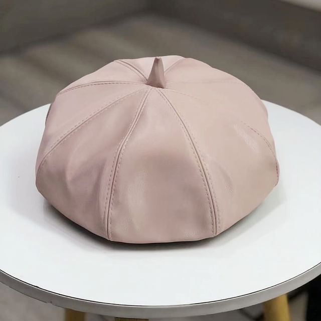 Faux Beret Plain Leather