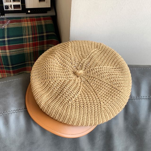 Faux Cap Leather Panel Knit Newsboy