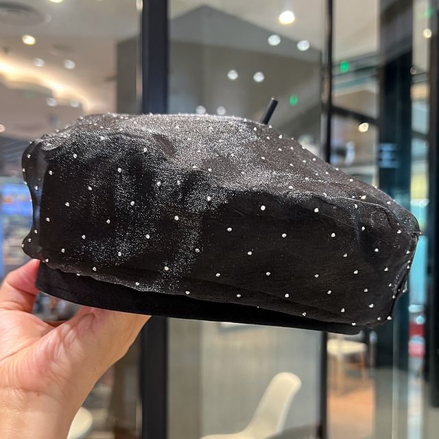 Rhinestone Mesh Beret