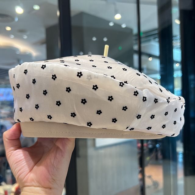 Print Mesh Beret Floral