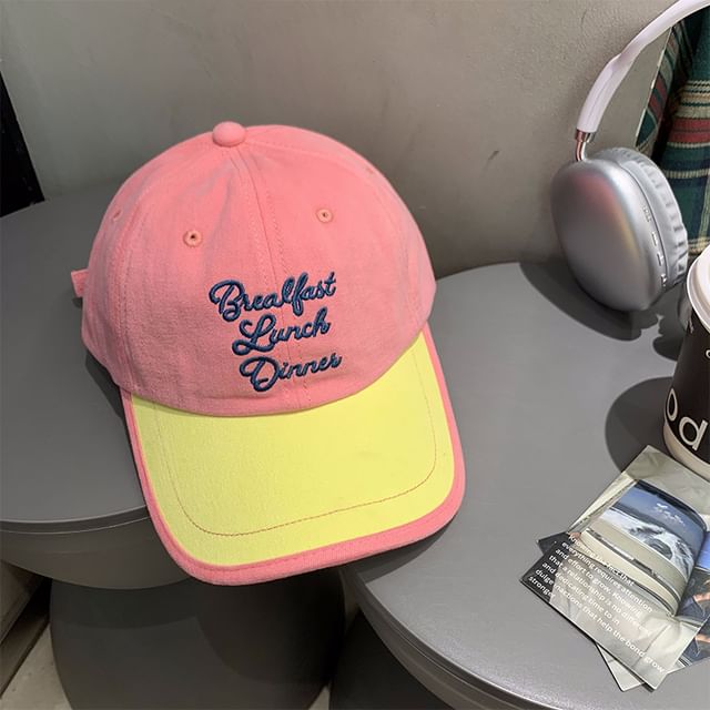 Lettering Embroidered Baseball Two Cap Tone