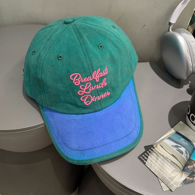 Lettering Embroidered Baseball Two Cap Tone