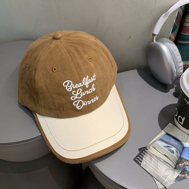 Lettering Embroidered Baseball Two Cap Tone