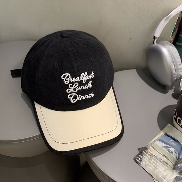 Lettering Embroidered Baseball Two Cap Tone