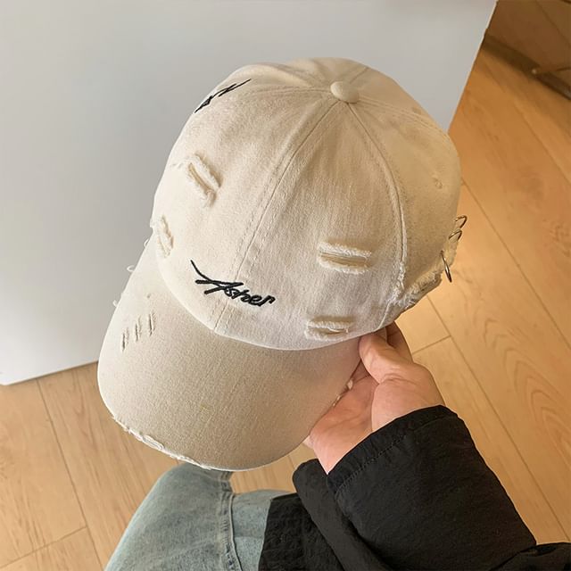 Cap Distressed Lettering Baseball Embroidered