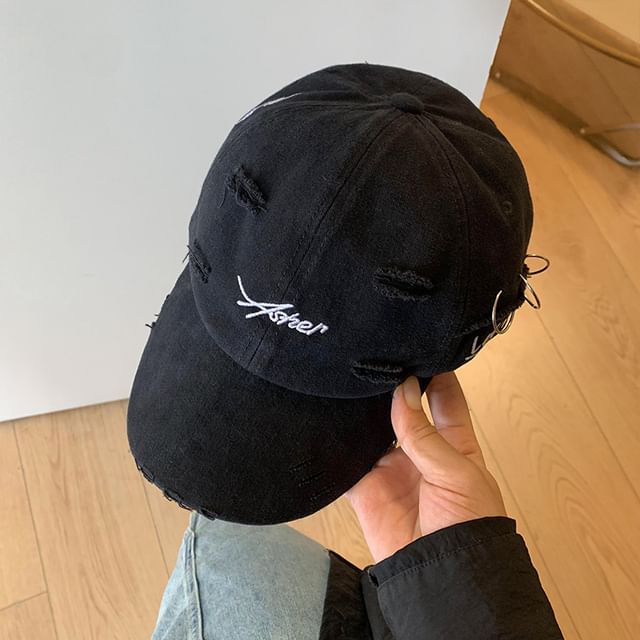 Cap Distressed Lettering Baseball Embroidered