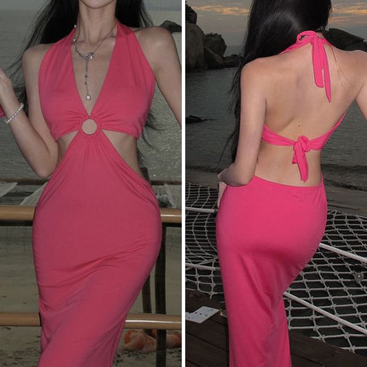 Midi Bodycon Plain Cutout Dress Halter Neck