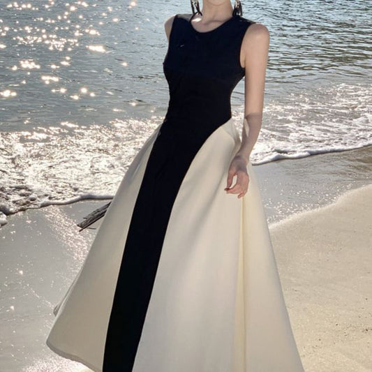 Sleeveless Tone Crewneck Maxi Dress Two A-Line