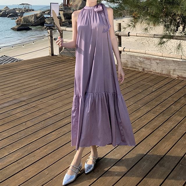 Maxi Sleeveless Plain Crewneck Dress A-Line