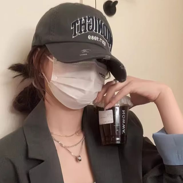 Distressed Baseball Lettering Cap Embroidered