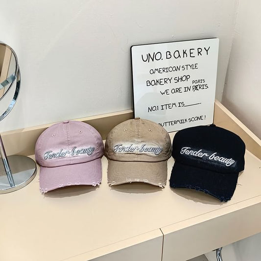 Lettering Distressed Baseball Cap Embroidered