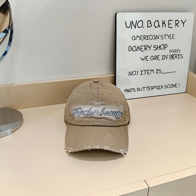 Lettering Distressed Baseball Cap Embroidered