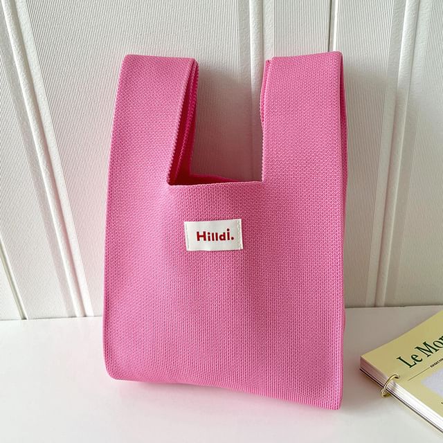 Lettering Applique Knit Tote Bag
