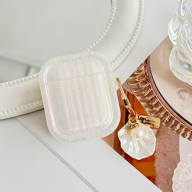 Texture Skin Shell Earphone Case White Pro Stripe AirPods Charm Pearl With /