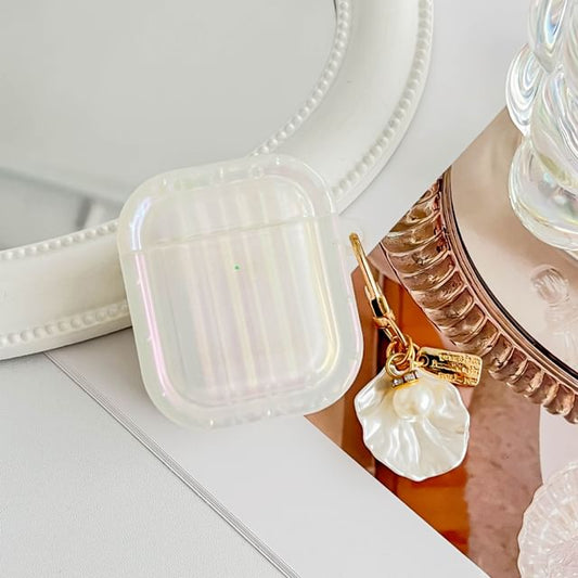 Texture Skin Shell Earphone Case White Pro Stripe AirPods Charm Pearl With /
