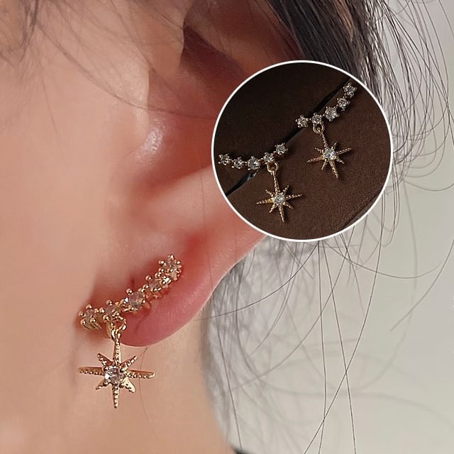 Earring Drop Cuff Star Rhinestone Alloy