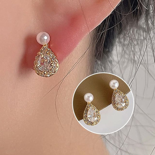 Pearl Alloy Rhinestone Faux Cuff Droplet Ear