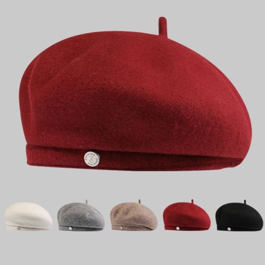 Wool Beret Hat Disc Metal