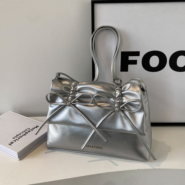 Faux Ribbon Flap Crossbody Bag Leather