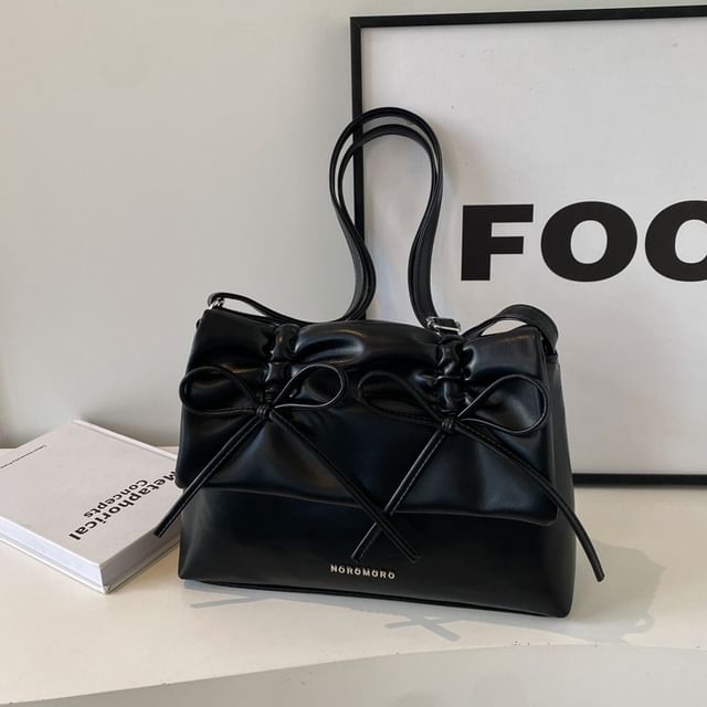 Faux Ribbon Flap Crossbody Bag Leather