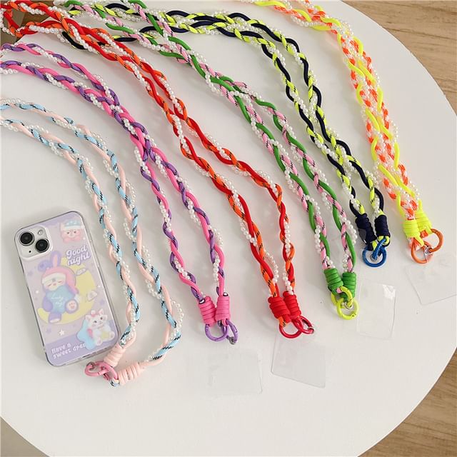 Pearl Faux Braided Phone with Pad Lanyard